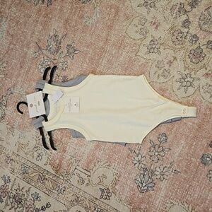 Pink Rose 2 Pack Cream & Gray Snap Crotch Ribbed Thong Bodysuits - Size XS/S